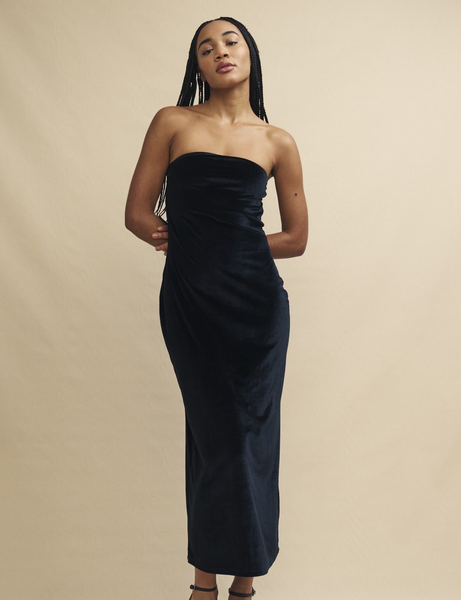 Black Velvet Bandeau Midaxi Dress