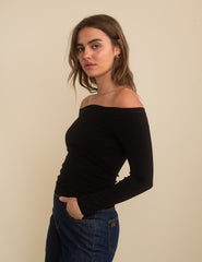 Black Long Sleeve Bardot Top