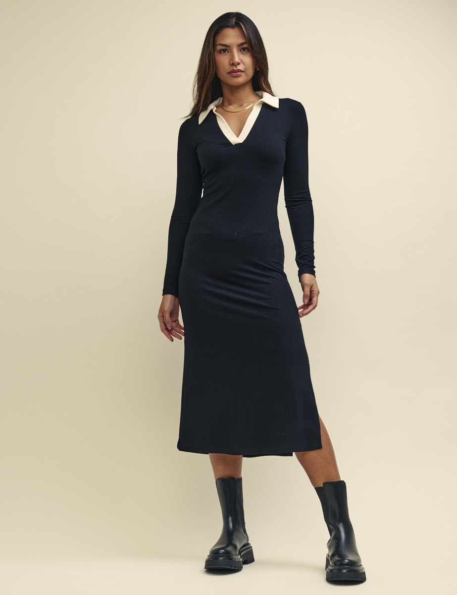 Black Long Sleeve Polo Payton Dress