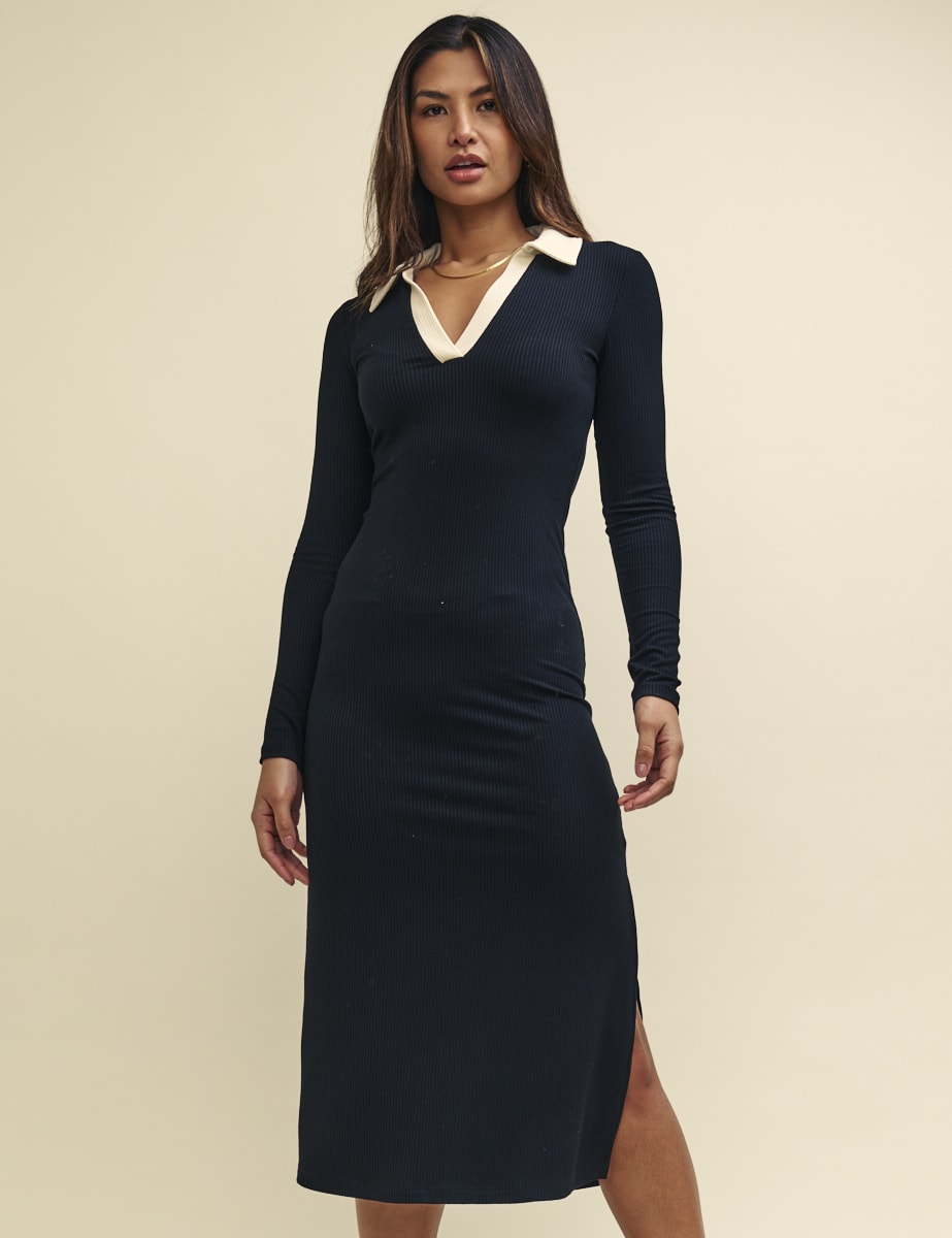 Black Long Sleeve Polo Payton Dress
