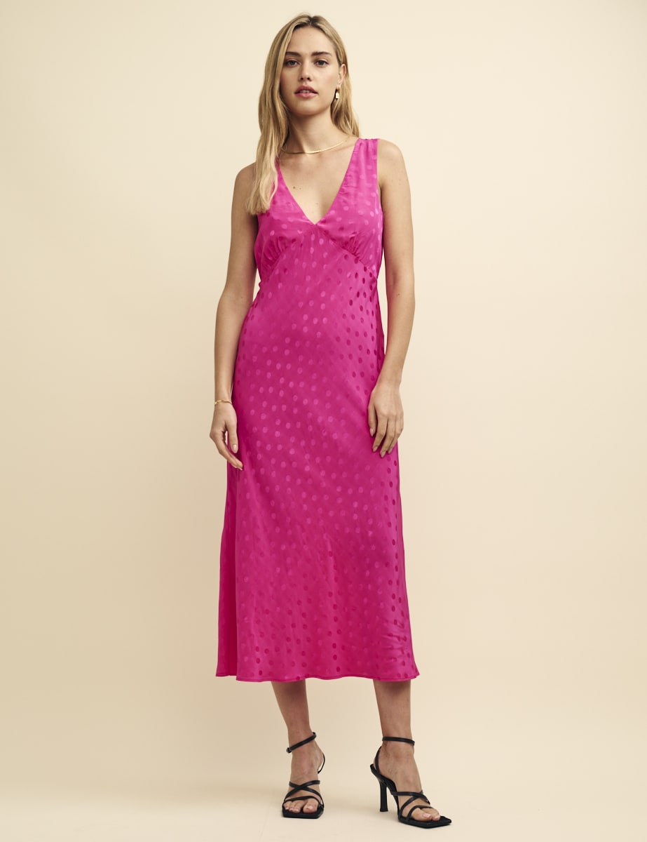 Satin Jacquard Spot Helena Midi Dress