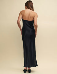 Black Satin Bandeau Slip Elle Midi Dress