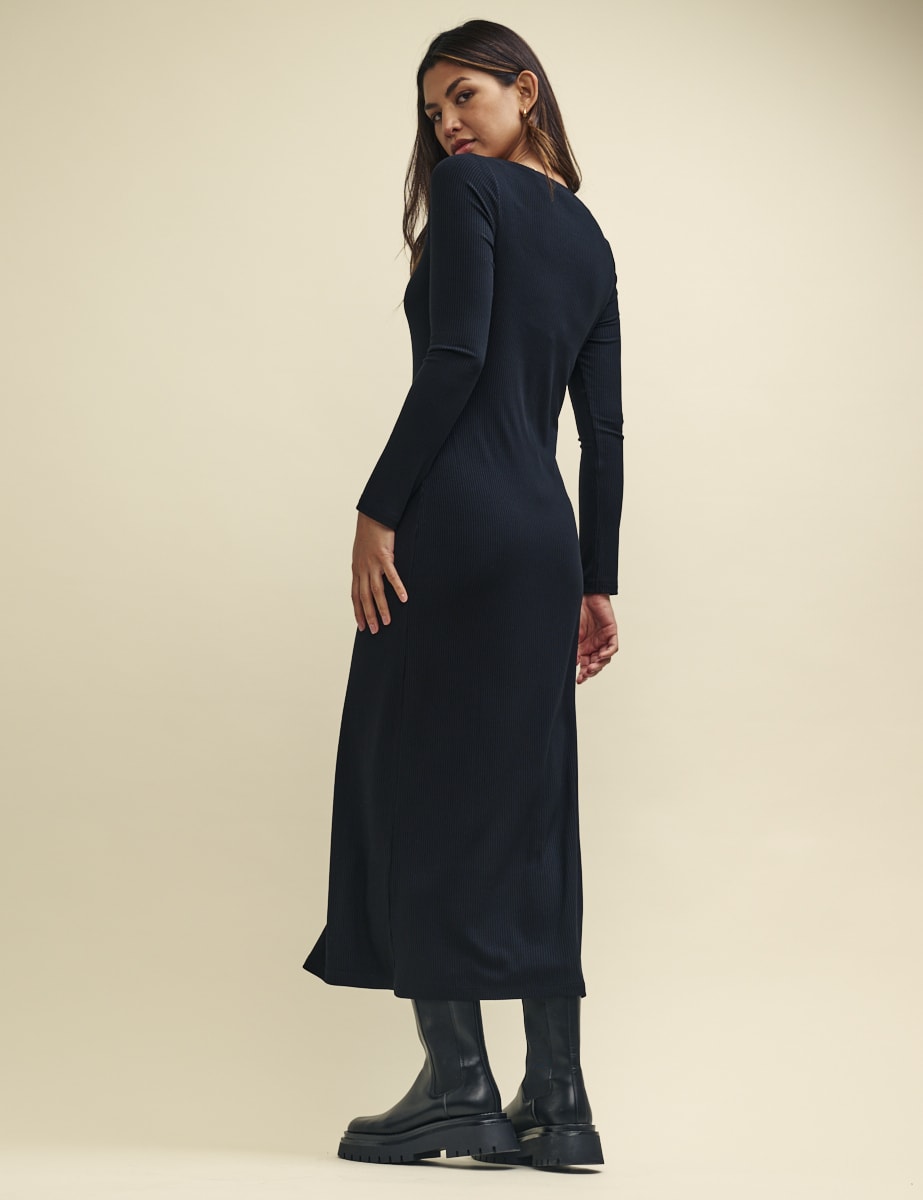 Black Jersey Slash Neck Midaxi Dress