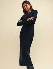 Black Jersey Slash Neck Midaxi Dress