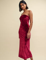 Burgundy Velvet Bandeau Midaxi Dress