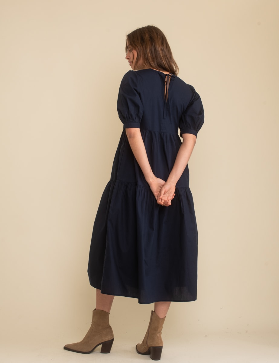Navy Rochelle Midi Smock Dress