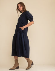 Navy Rochelle Midi Smock Dress