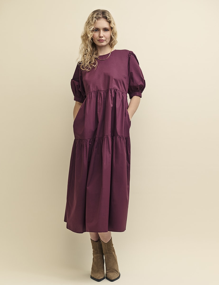 Plum Rochelle Midi Smock Dress