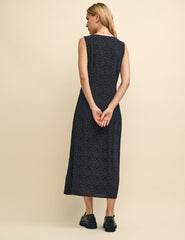 Black Spot Print Lace Trim Joni Midi Dress