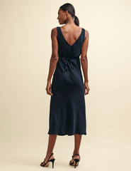 Black Satin Jacquard Helena Midi Dress