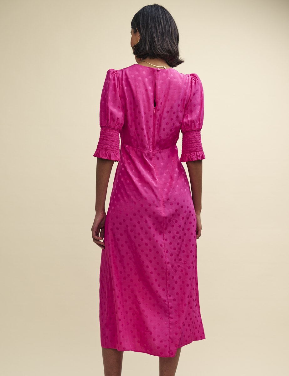 Pink Satin Jacquard Luna Midi Dress