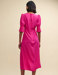 Pink Satin Jacquard Luna Midi Dress