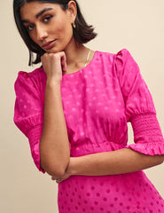 Pink Satin Jacquard Luna Midi Dress