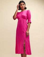 Pink Satin Jacquard Luna Midi Dress
