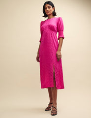Pink Satin Jacquard Luna Midi Dress