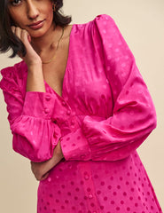 Pink Satin Jacquard Tasha Midi Dress