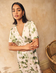 Green Floral Satin Erin Bridesmaid Midaxi Dress