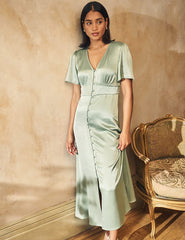 Sage Green Satin Erin Bridesmaid Midaxi Dress