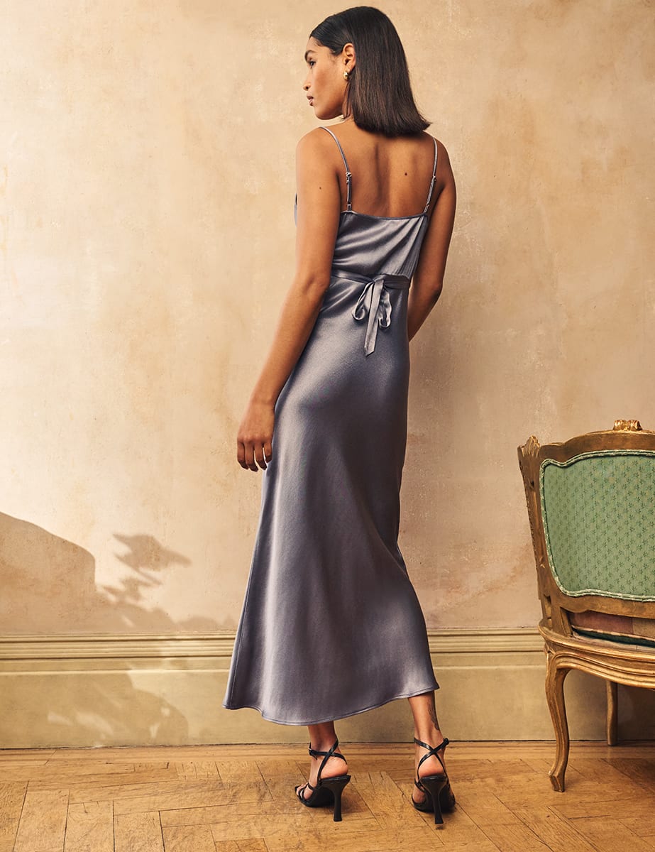 Blue Satin Trixie Bridesmaid Midaxi Dress