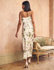 Green Floral Satin Trixie Bridesmaid Midaxi Dress