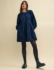 Navy Long Sleeve Issy Mini Smock Dress