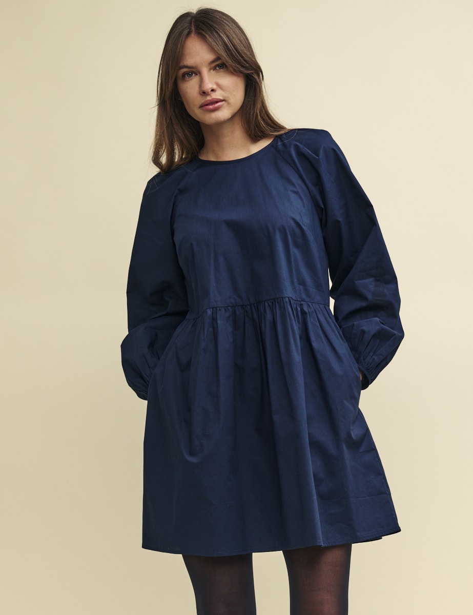Navy Long Sleeve Issy Mini Smock Dress