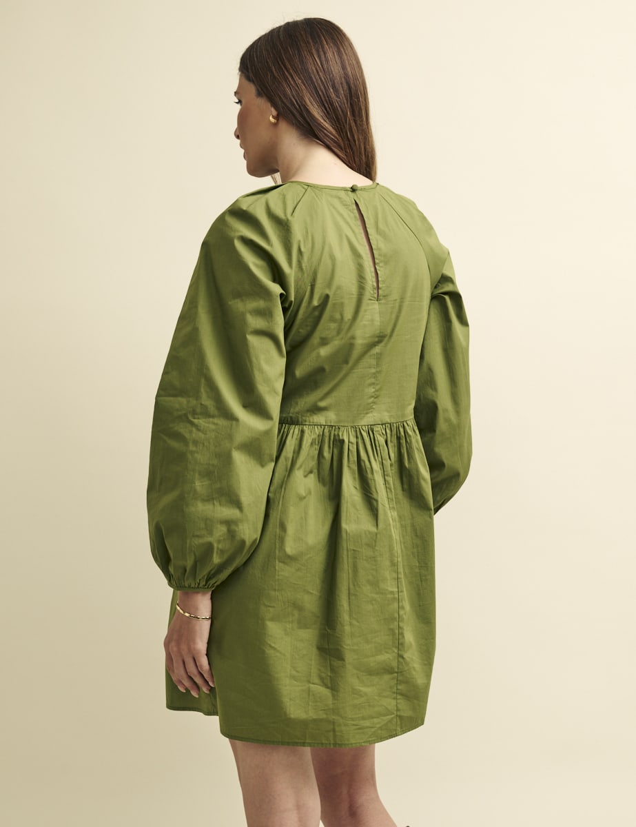 Khaki Green Long Sleeve Issy Smock Mini Dress