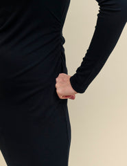 Black Long Sleeve Boatneck Luke Ruched Midi Dress