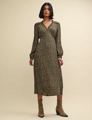 Green Floral Balloon Sleeve Daphne Midi Dress