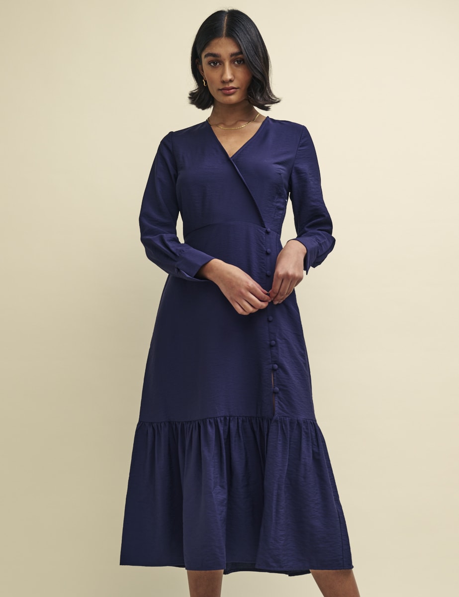 Navy Sam Midi Wrap Dress
