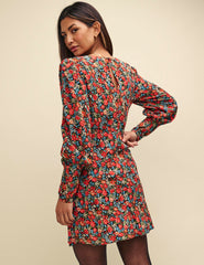 Red Floral Balloon Sleeve Maggie Mini Dress