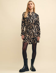 Animal Print Tie Waist Mia Mini Shirt Dress