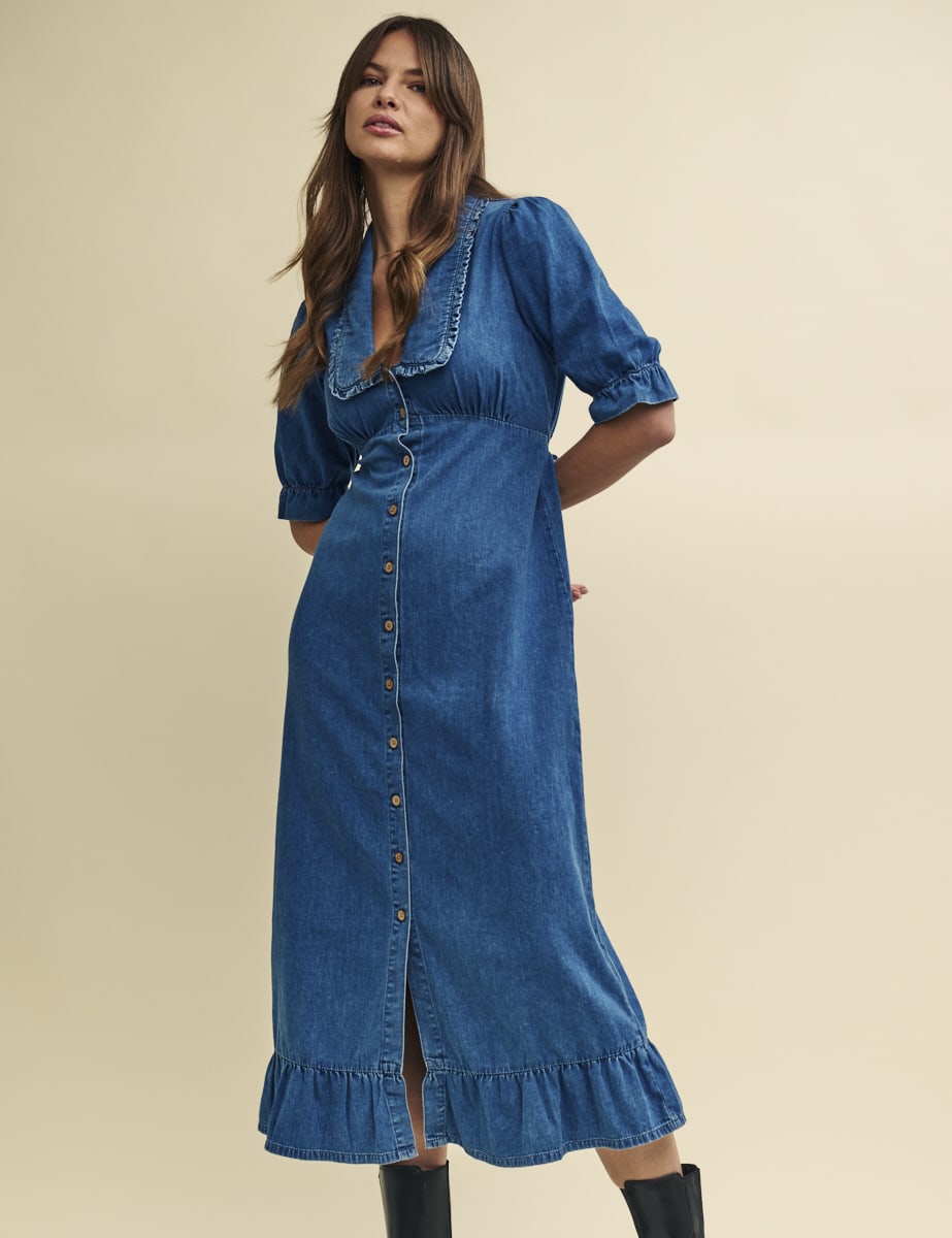Blue Denim Annalise Collared Midaxi Dress
