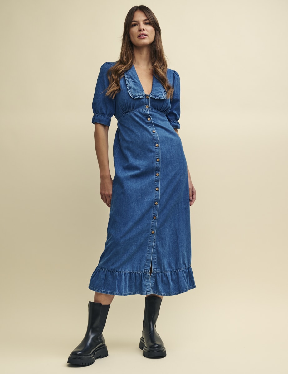 Blue Denim Annalise Collared Midaxi Dress