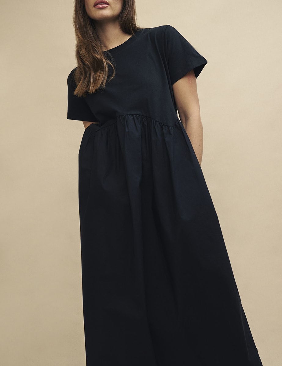 Black Maine Smock Midi Dress