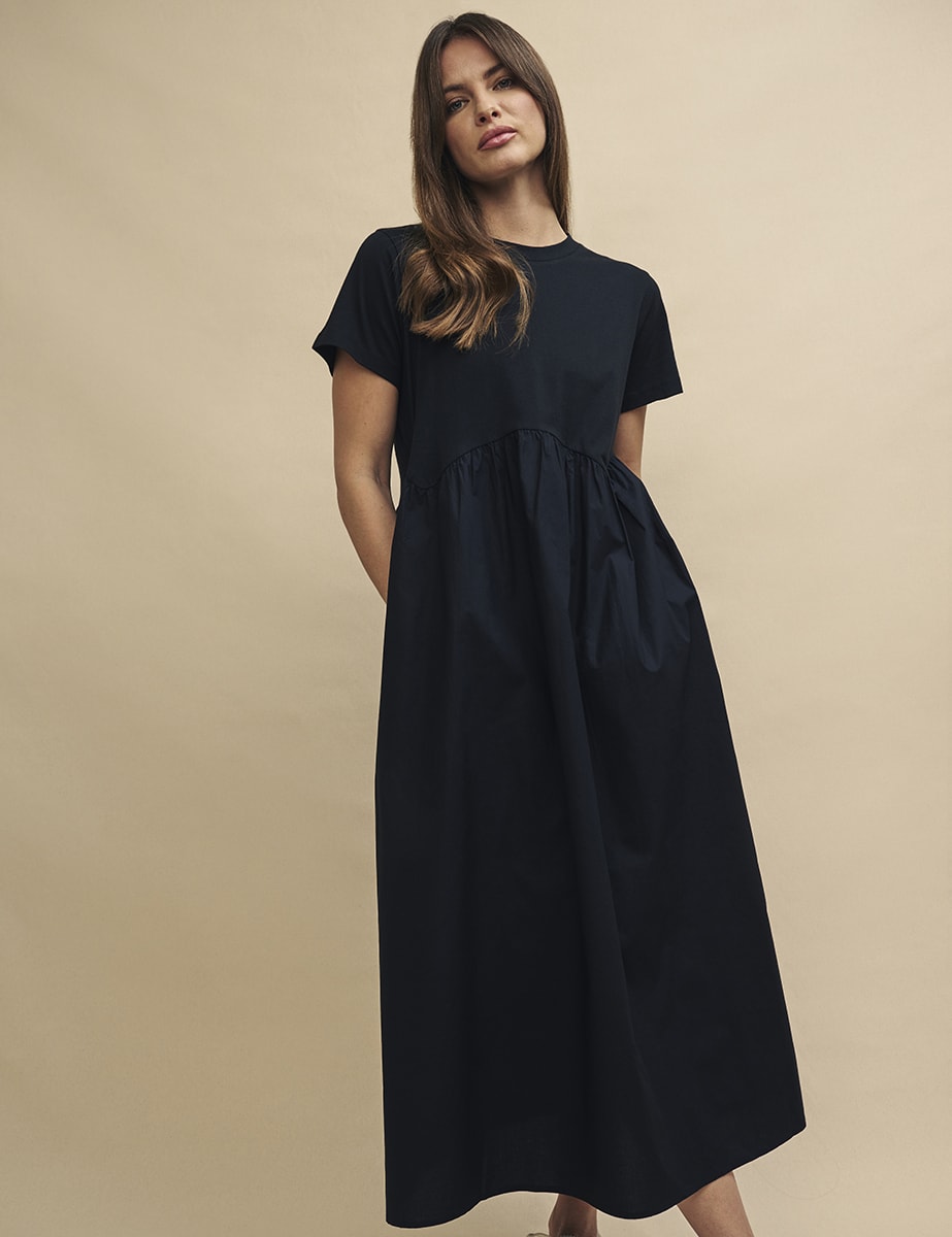 Black Maine Smock Midi Dress