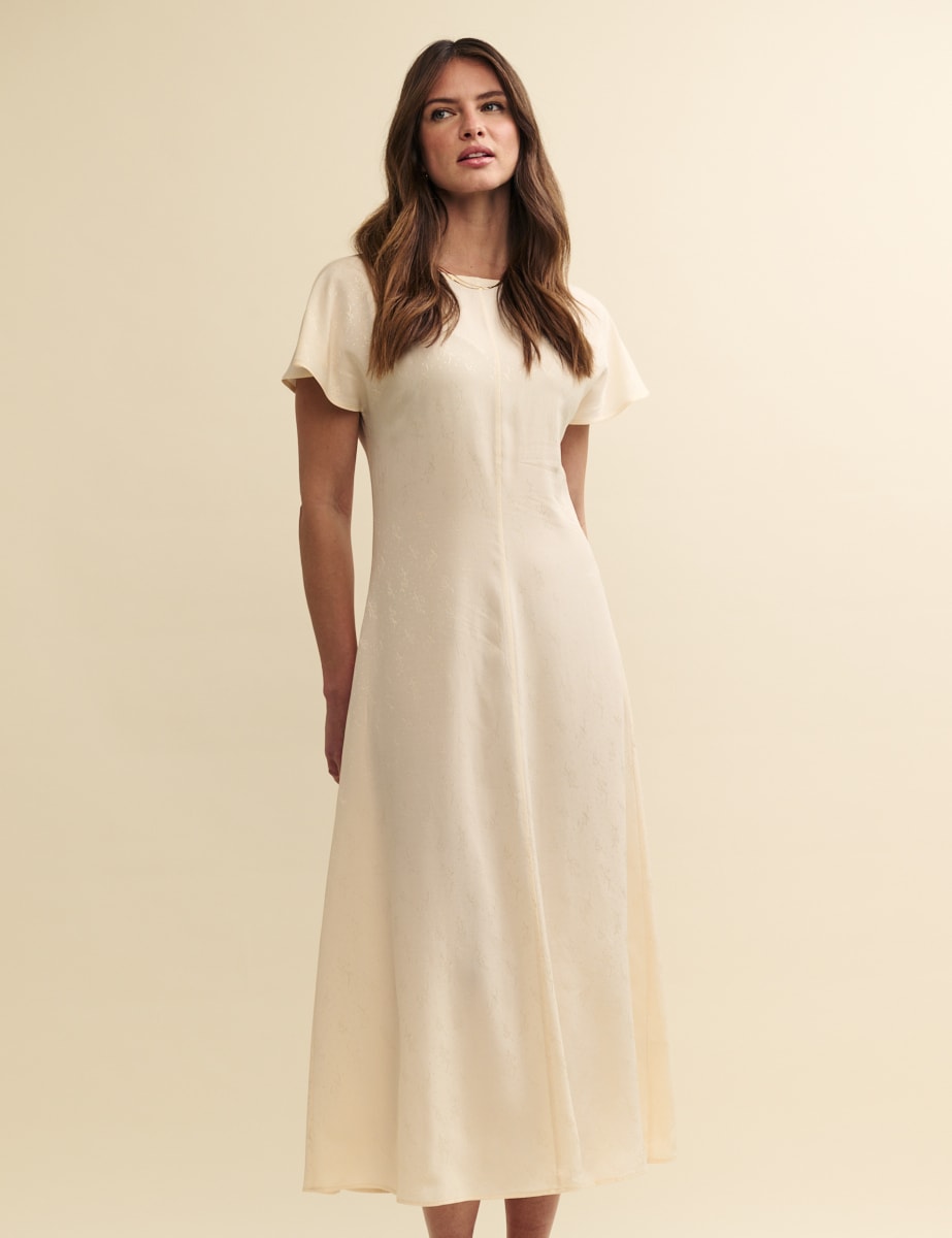 Cream Satin Jacquard Selma Midi Dress