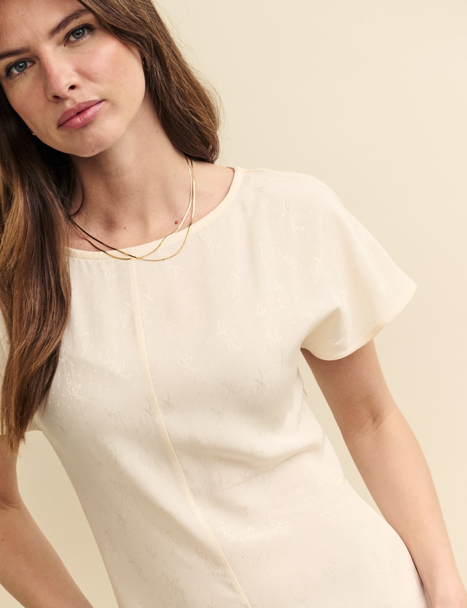 Cream Satin Jacquard Selma Midi Dress