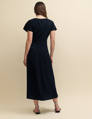 Black Satin Jacquard Selma Midi Dress