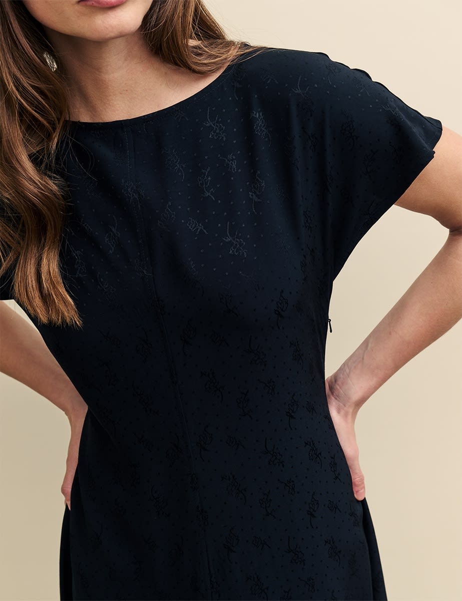 Black Satin Jacquard Selma Midi Dress