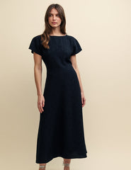 Black Satin Jacquard Selma Midi Dress
