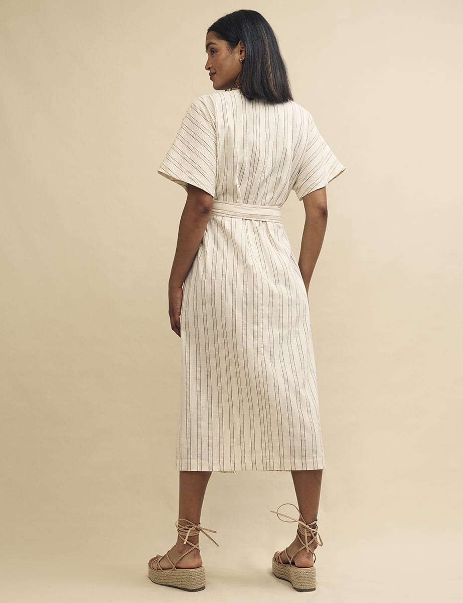Cream Stripe Louisa Wrap Midi Dress