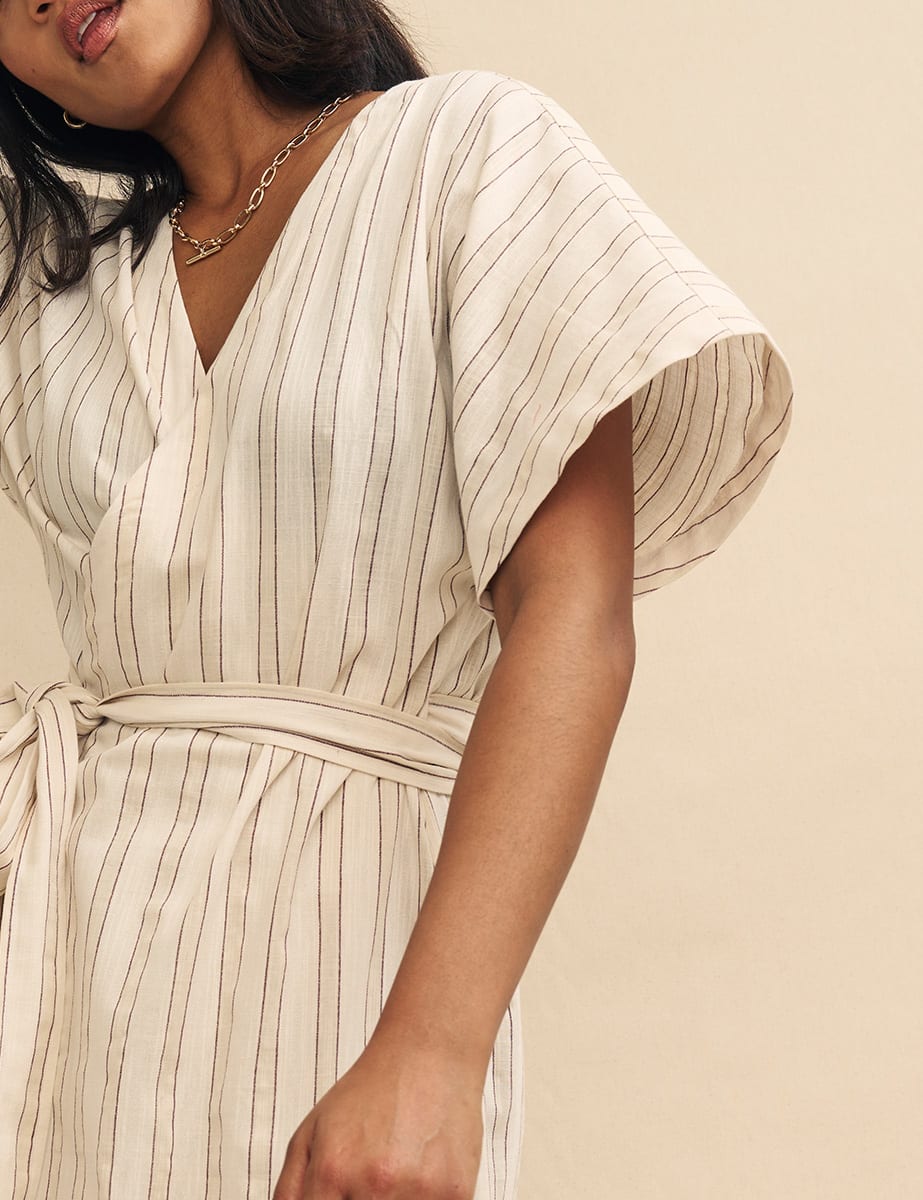 Cream Stripe Louisa Wrap Midi Dress