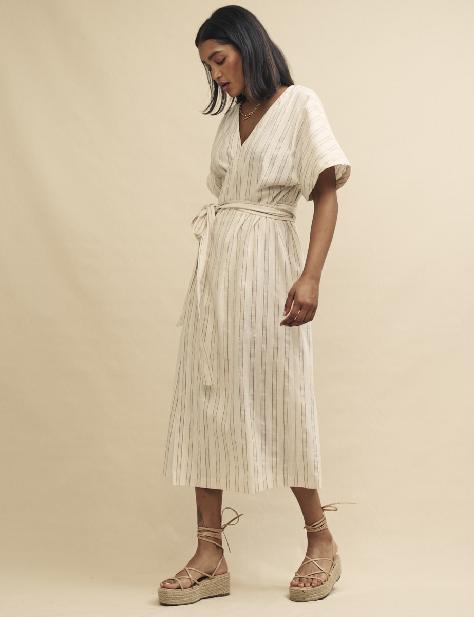 Cream Stripe Louisa Wrap Midi Dress