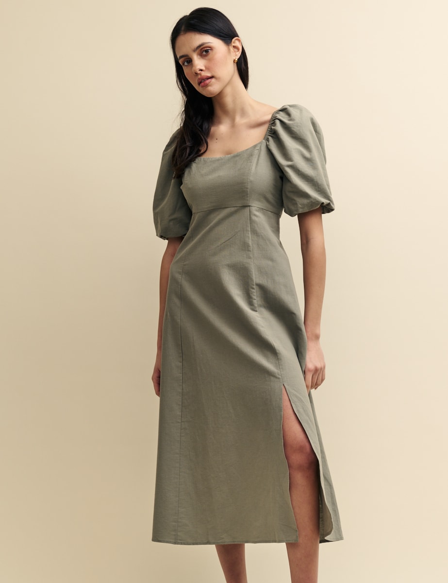 Khaki Green Henri Midi Dress