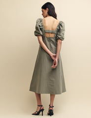 Khaki Green Henri Midi Dress