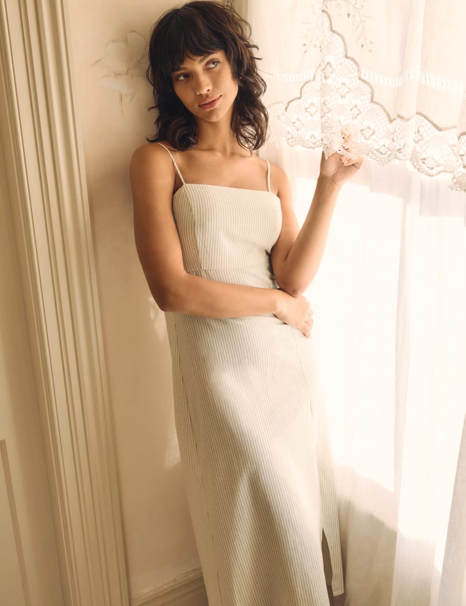 Cream Pinstripe Maddy Midi Dress