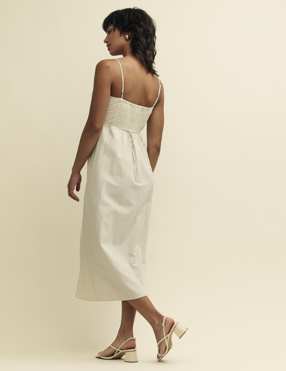 Cream Pinstripe Maddy Midi Dress