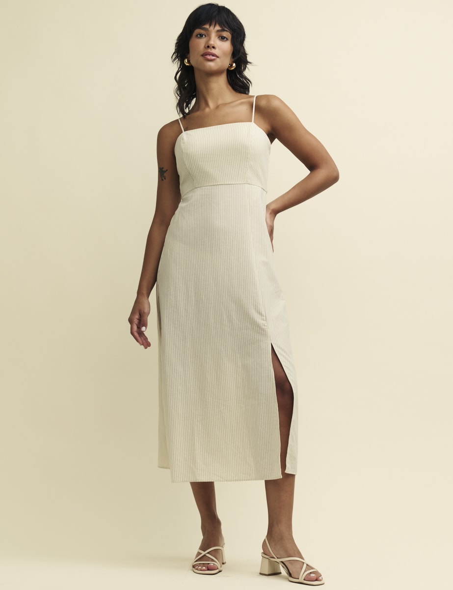 Cream Pinstripe Maddy Midi Dress
