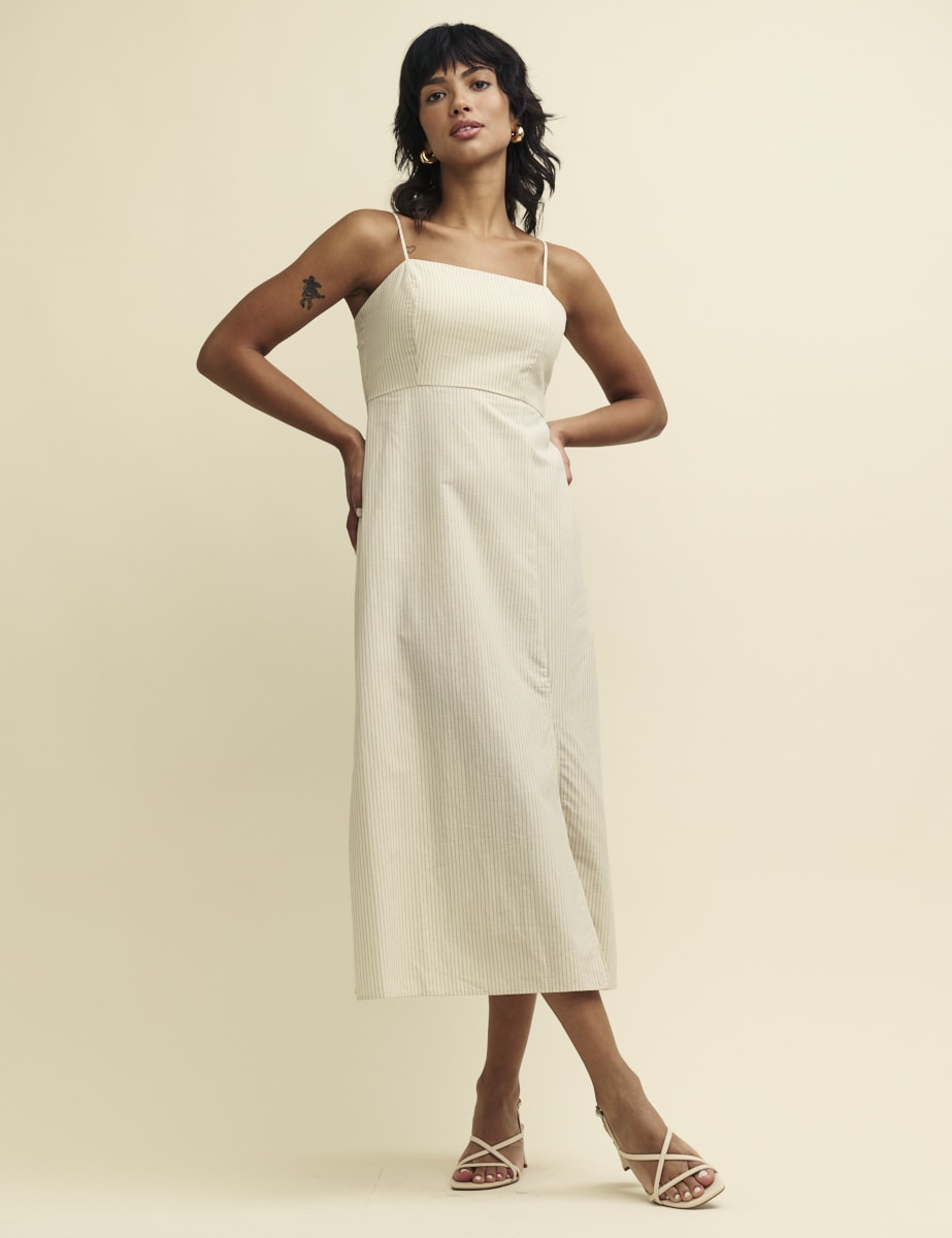 Cream Pinstripe Maddy Midi Dress